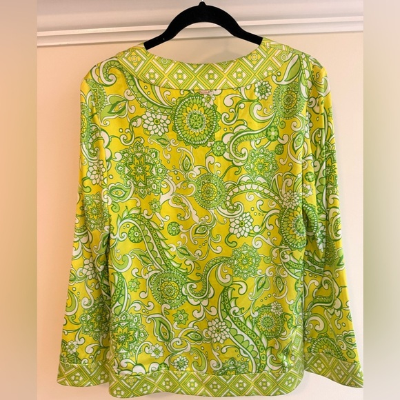 St. John Green Floral Print Silk Blouse - Picture 3 of 5